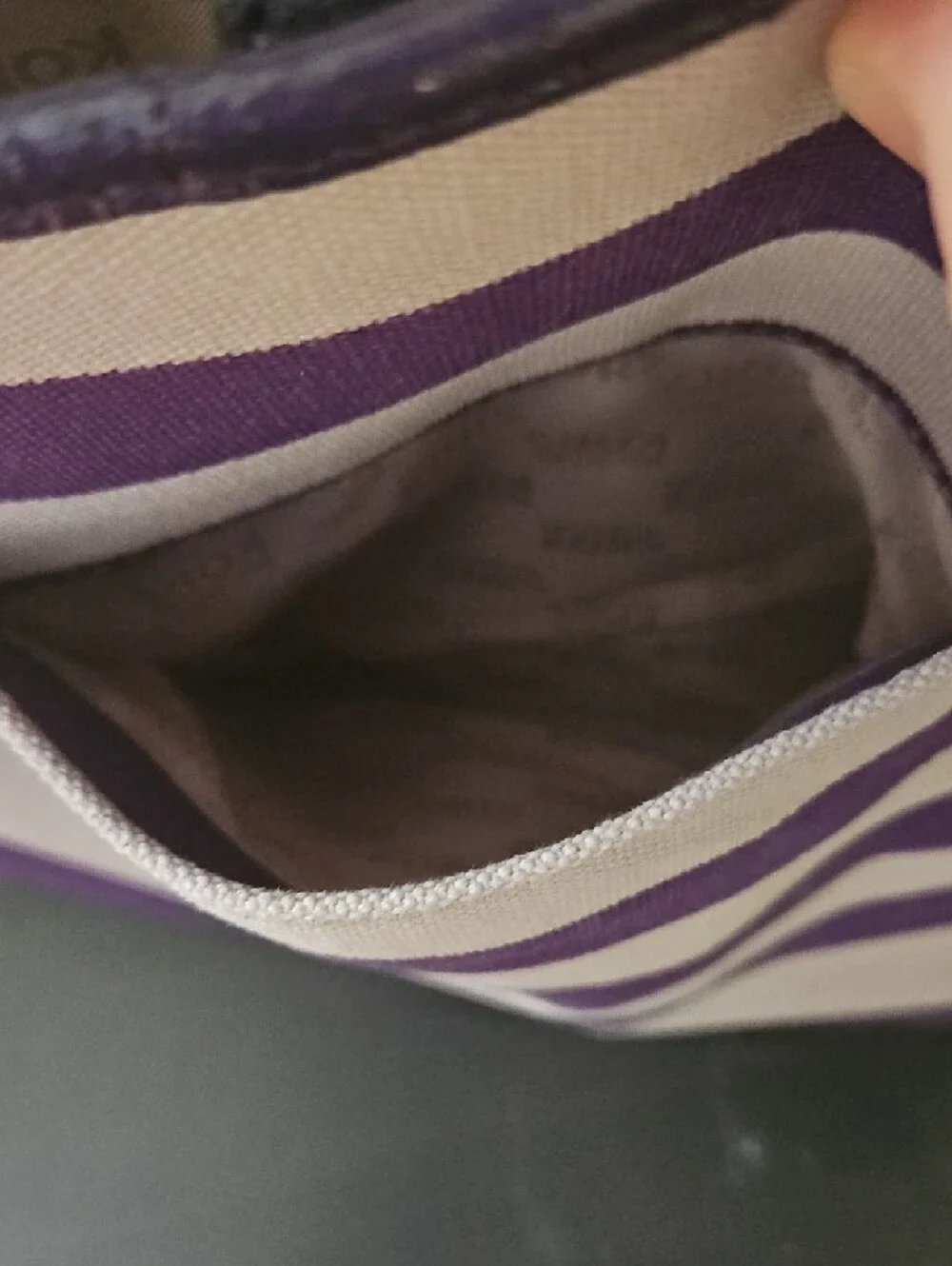 Michael Kors Striped Purple and Cream Tote with Gold-Tone Plaque - Picture 8 of 15